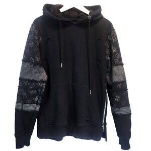 Smoke Rise Men's Hoodie Size L Black Gray Distressed Motto Sleeves Pocket Ziper